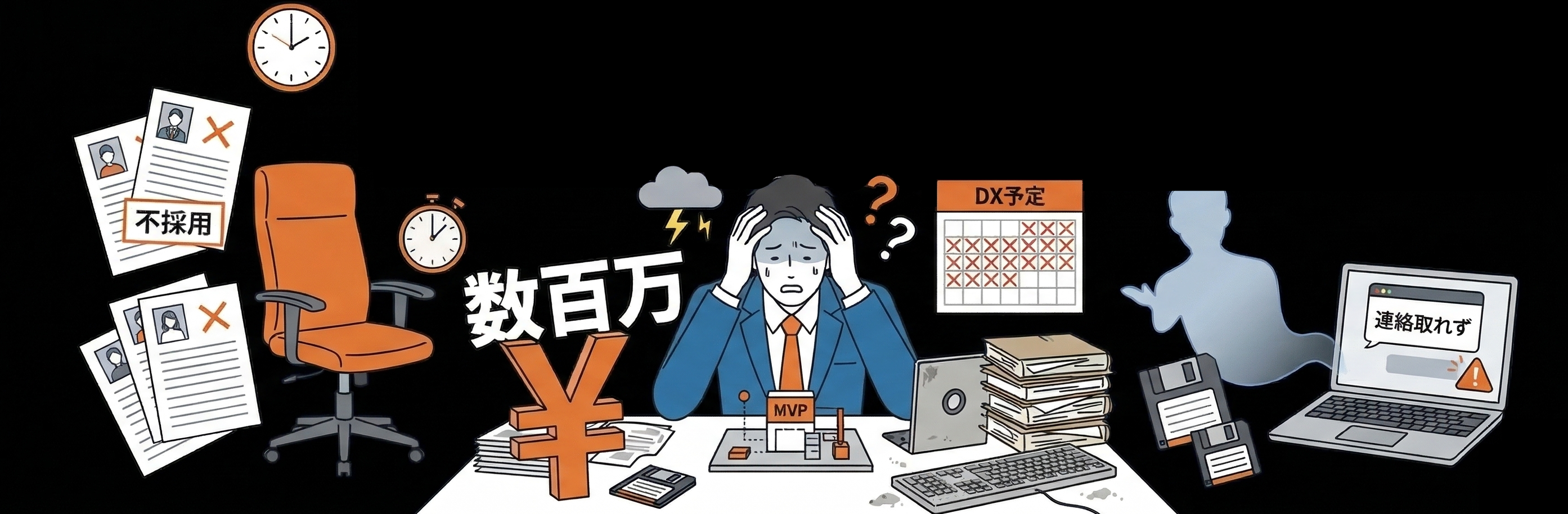 課題に悩むビジネスマンのイラスト